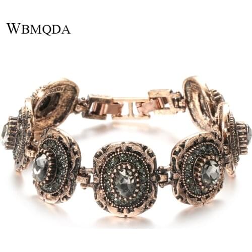 Wbmqda Charm Gray Crystal Ethnic Bridal Wedding Bohemia Antique Gold Color Turkish Women Link Bracelet Vintage Jewelry