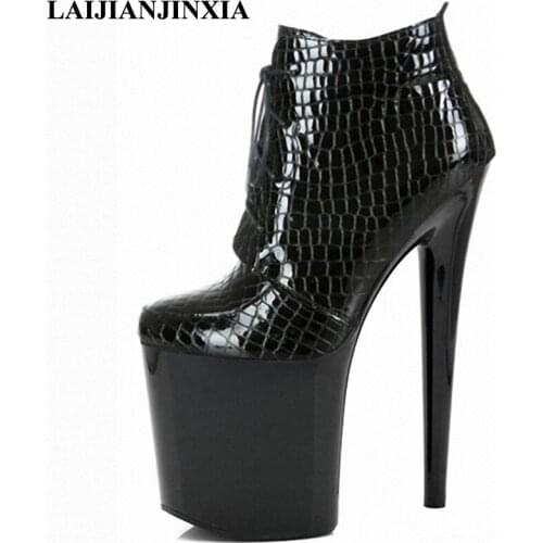 LAIJIANJINXIA New Spring Women Pole Dance Shoes Sexy Night Club Party Dancing Shoes Platform 20cm High Heels Ankle Boots