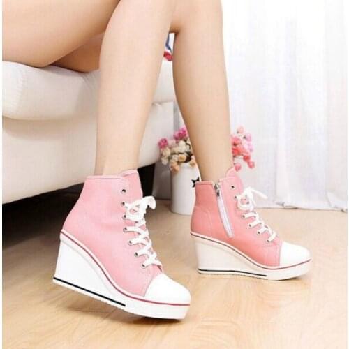 Women Classic Wedge Shoes High Top Pumps Women Casual Shoes Female Height Increasing Platform Women Canvas Shoes Vulcanize Shoes