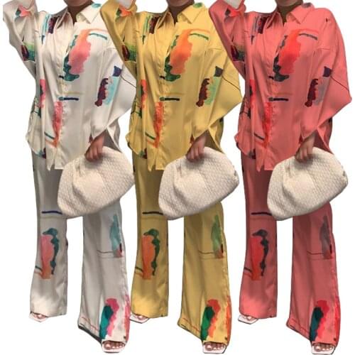 VAZN 2021 Special Chic Sexy O-neck Two Piece Set Colorful Print Loose 2 Piece Set Women Long Sleeve Top And Pant Autumn