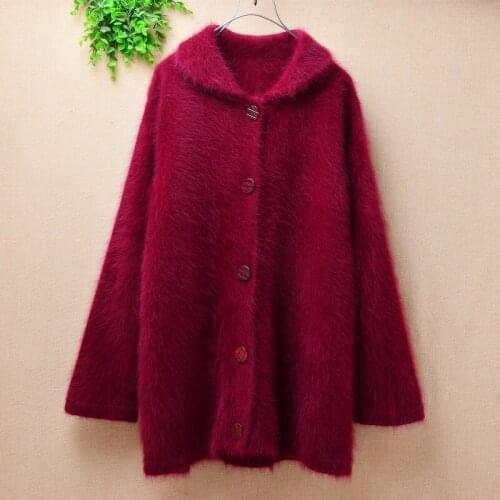 Women ladies fashion elegant turn down collar long sleeves mink cashmere knit plush soft hair warm coat jackets cold weather