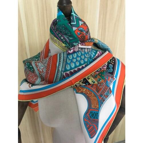 2020 new arrival spring classic pattern 100% pure silk scarf twill hand made roll 90*90 cm shawl wrap for women lady