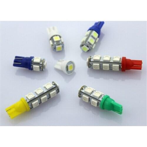 10PC/LOT T10 5SMD 5050 LED Indicator light Auto Instrument lamp bulb T10 4smd short 12V 1W T10 9SMD 13SMD W5W blue red green