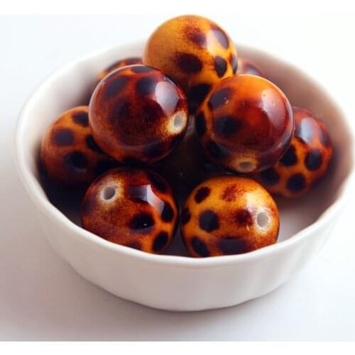 100pcs/lot solid print paint yellow Leopard 20mm Beads for Chunky Necklace Jewelry