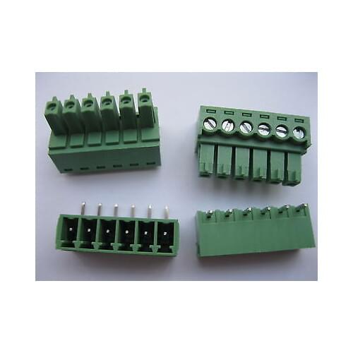 150 pcs Screw Terminal Block Connector 3.5mm Angle 6 pin Green Pluggable Type