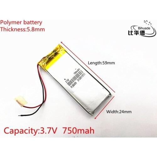 3.7V 750mAh 582459 Lithium Polymer Li-Po li ion Rechargeable Battery cells For Mp3 MP4 MP5 GPS PSP mobile bluetooth