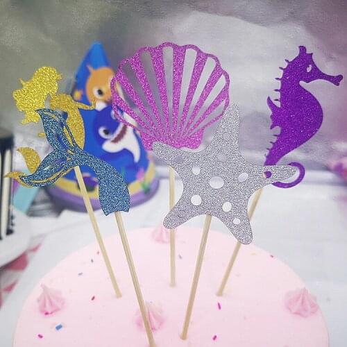 5pcs/set Mermaid Party Decorations Birthday Cake Topper Baby Boy Girl Kids Favors Mermaid Party Theme Supplies