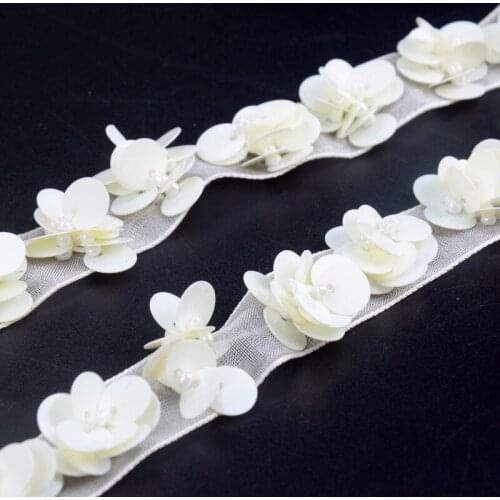 5yards/lot Craft sequin embroidery flower Braided beaded lace trim costume applique sewing on garment