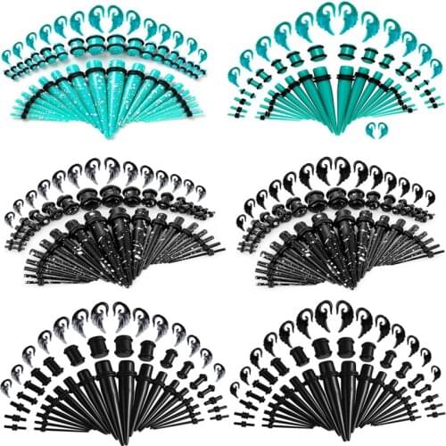 50PCS Acrylic Ear Stretching Kit 14G-00G Angel Wings Ear Stretcher Gauge Plug And Tunnel Kit Ear Taper Set For Beginner Expander