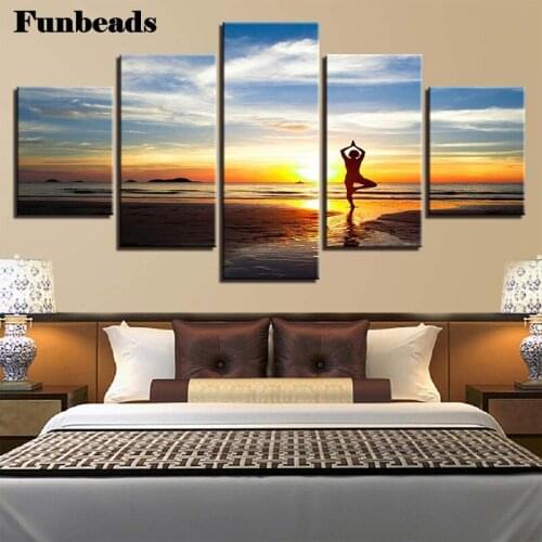 5D DIY diamond painting 5 pieces, yoga, cross embroidery full circle diamond embroidery sunrise landscape home decoration,FF005