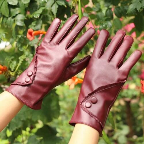 Freeshipping Autumn and winter ladies new style PU leather gloves lace touch screen gloves warm and velvet cycling gloves
