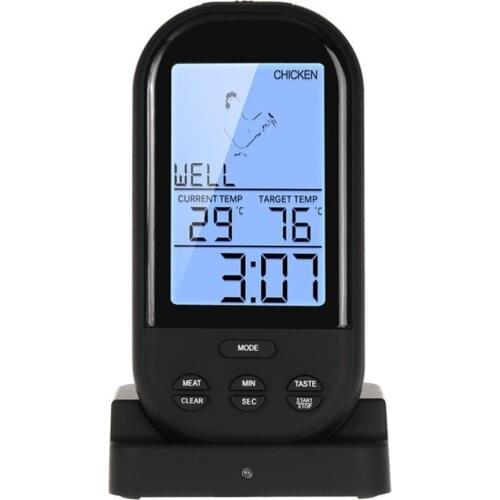 Black Wireless Digital LCD Display BBQ Thermometer Kitchen Barbecue Digital Probe Meat Thermometer BBQ Temperature Tool