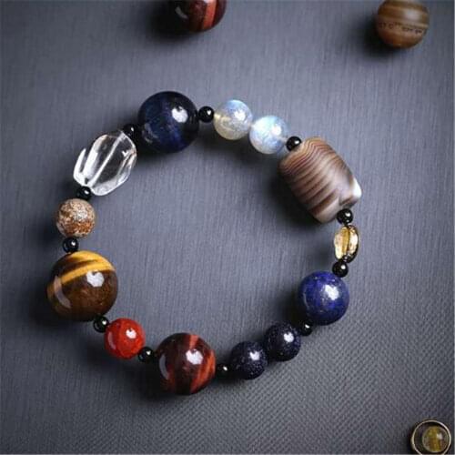 Universe Galaxy Star Bracelet 8 Planets Astronomical Solar System Tiger Eye Gem Stone Bracelet for Men or Women Healing Jewelry