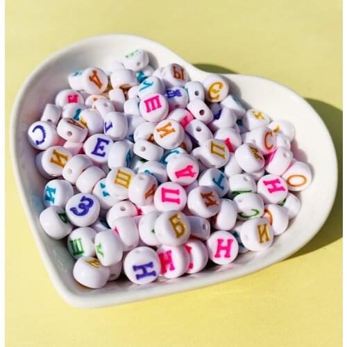 Round Russian Letter Beads 3400pcs/Lot 4*7MM Flat Coin Round White with Colorful Russian Alphabet Initial Jewelry Spacer Beads
