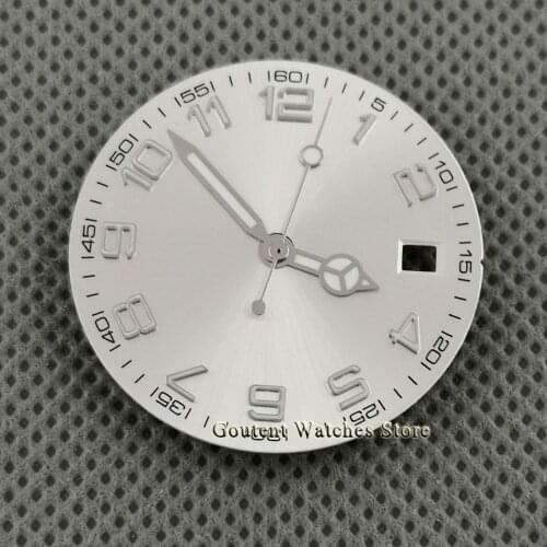 29.2mm Sterile Silver Watch Dial + Hands Green Luminous Fit ETA 2836/2824,DG2813/3804 Miyota 8215 821A movement