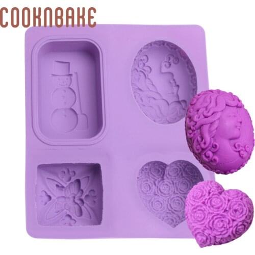 COOKNBAKE flower silicone mold for soap resin heart cake pastry bakeware 4 hole gypsum handmade soap DIY Valentines Day