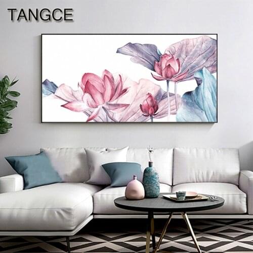 Nordic Style Summer Lotus Canvas Painting Pink Purple Wall Art Picture for Living Room Japanese Hand Painted Poster Flower Print