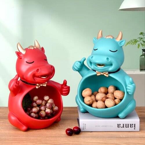 Cartoon Animal Sculpture Resin Storage Box Dried Fruit Chocolate Candy Jar Bookcase Decor Abstract Cow Jewelry Cosmetic Storage