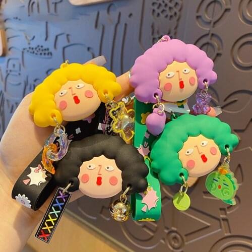 Creative Cartoon Pop Girl Keychain Fashion Lady Cute Silicone Doll Car Ornament Bag Pendant KeyRing Trend Couple GiftAccessories