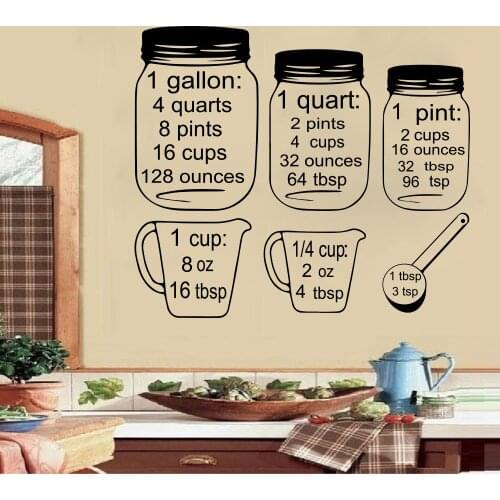 Kitchen Measurement cheet sheet bundle Wall Sticker Kitchen Dinning Room Mason Jar Conversion Chart Wall Decal Vinyl Home Decor