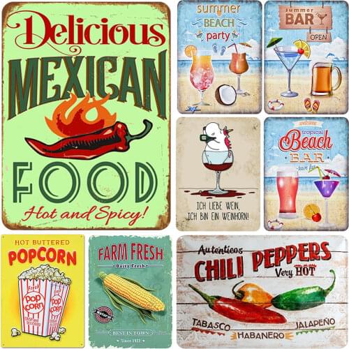 Mexican Food Popcorn Seafood Vintage Tin Signs Retro Metal Plate Painting Wall Decoration For Cafe Bar Home
