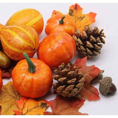 50pc Simulations Pumpkin Golden Autumn Mini Pumpkin Set Halloween Pumpkin Thanksgiving Decoration Pumpkin Pine Cones Acorns Prop