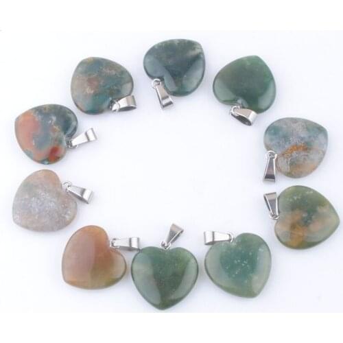 Wholesale 10Pcs 20mm Heart Natural Stone Charms Pendants Indian Agate Beads Jewelry Making QV0131