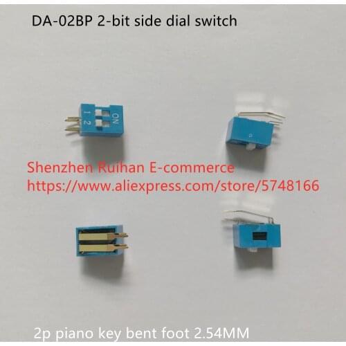 Original new 100% DA-02BP 2-bit side dial switch 2p piano key bent foot 2.54 blue