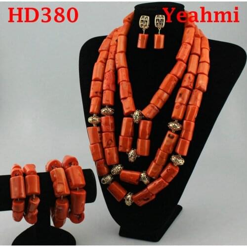 Coral Bead Necklace Jewelry Set Nigerian Coral Bridal Jewelry Sets for Women,Best Bride Gift HD380