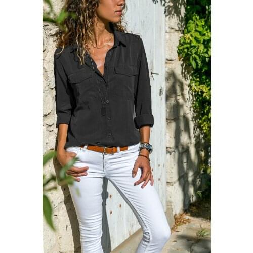 Casual Shirts for Women Solid Long Sleeve Tops Women Clothing Button Trun-down Collar Button Top Loose Women Shirts