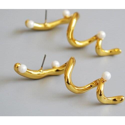 Gold Plated 925 Silver Pin Simple Pearl Stud Earrings for Women Bar Line Women Earrings Woman Jewelry