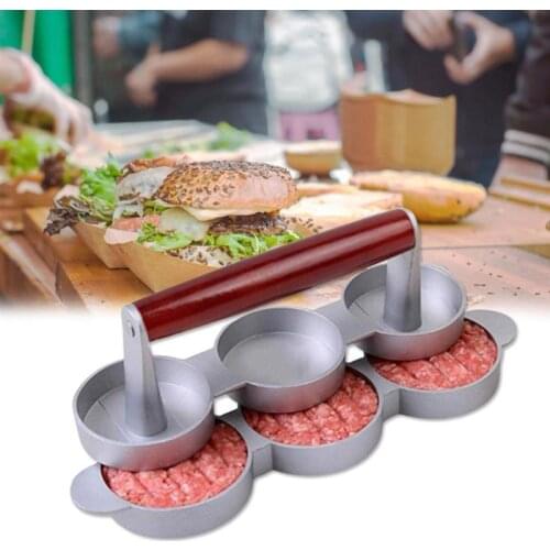 1pc Hamburger Patty Maker Creative 3-Hole Wood Handle Hamburger Press Meat Press Meat Tools Accessories