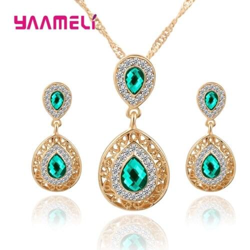 Fast Dispatch Women Bridal Jewelry Sets 925 Sterling Silver Waterdrop Pendant Earrings Necklace For Birthday/Anniversary