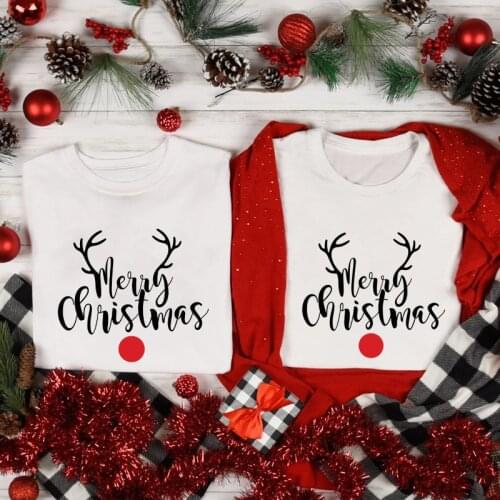 Merry Christmas Deer Face T-shirt Cute Winter Holiday Gift Tshirt Funny Women Xmas Graphic Tee Shirt Top