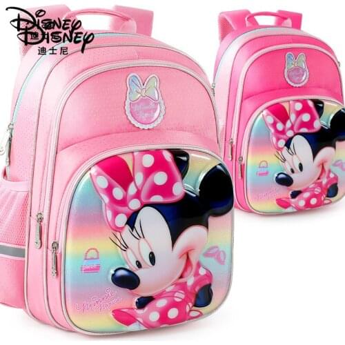 Disney Minnie Mouse Large Capacity Backpack Girls Pink Cute Fashion Waterproof Shoulder Bag Childrens Purple Lightening Bag