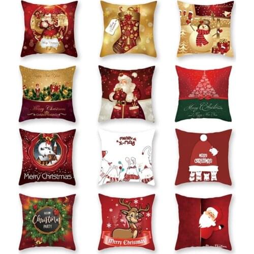 Santa Snowman Cartoon Single-sided Print Peach Skin 45*45cm Cushion Cover Pillowcase Christmas Pillow Cover Sofa Bed Car Decor