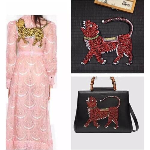 DIY 24.5*21cm Red Gold Colors sequins embroidered leopard cloth paste denim clothes bag decoration patch