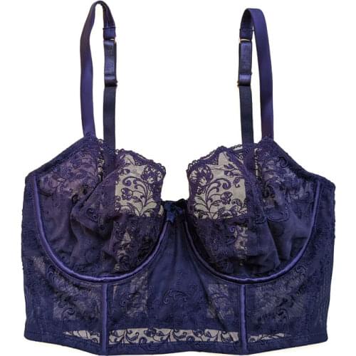 Blue/Beige Bow Decoration Lace Floral Thin Underline Bra Fishbones Sexy Womens Bra Spaghetti Strap Corsets BRB077