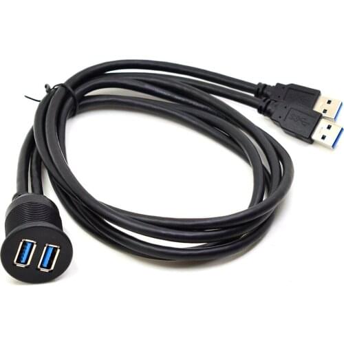 2 Ports Dual USB 3.0 Extension AUX Flush Mount Car Mount Extension Cable for Car Truck Boat Motorcycle Dashboard Panel