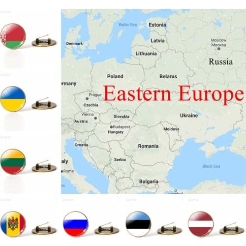 Eastern Europe: Russia Latvia Lithuania Ukraine Flag Brooches Glass Cabochon Jewelry Bronze Brooch Pins National Day Gifts