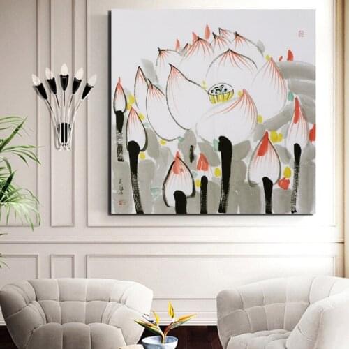 Wu Guanzhong Lotus Flower Canvas Painting Print Living Room Home Decoration Artwork Modern Wall Art Oil Painting Posters Picture