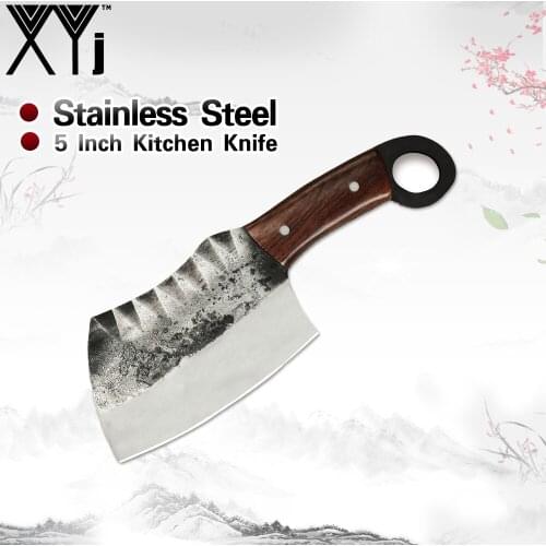 XYj 5 Inch Stainless Steel Handmade Forged Utility Knife Chopping Tool Hunting Camping Outdoor Survive Sharp Anti-Rust Non-Slip