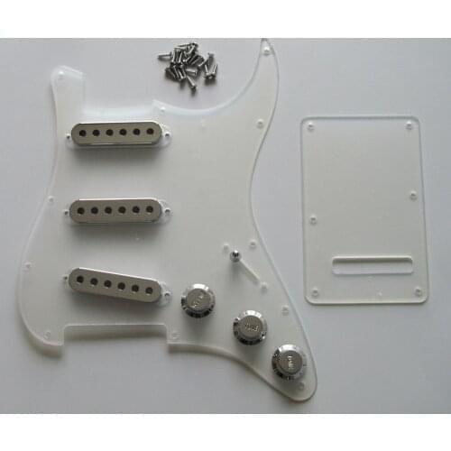 KAISH ST Pickguard Back Plate Clear w/ Chrome Pickup Covers Knobs and Tip