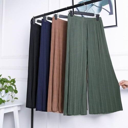 Women Pants Spring Pleated Chiffon Womens Summer High-Waisted Trousers Baggy Straight Trousers Trousers Pantalones De Mujer
