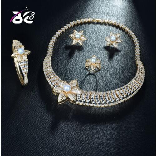 Be 8 Brilliant Bridal Jewelry Sets for Women Elegent Mirco Cubic Zircon Paved 4pcs Wedding Sets Flower Shape Bijoux Femme S289