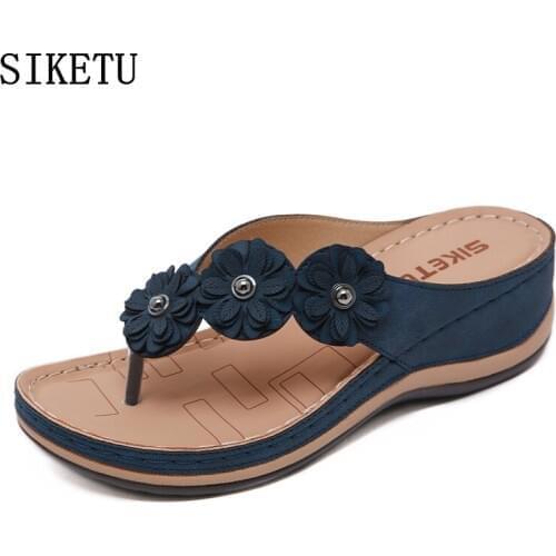SIKETU summer new flower women flip flops non-slip vacation beach seaside slope comfortable sandals women outdoor slippers