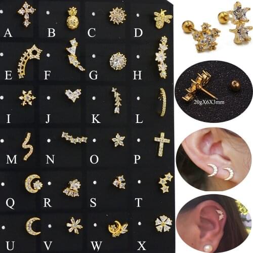 Dreamlee 1pc 20g Gold Ear Helix Tragus Cartilage Stud Earrings Labret Monroe Lip Stud Piercing Moon star Bee Desgin Jewelry