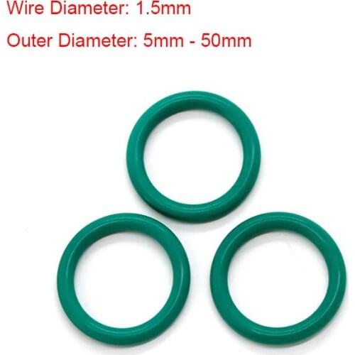 20pcs CS 1.5mm OD 5mm~50mm Green FKM Fluorine Rubber O Ring Sealing Gasket Insulation Oil High Temperature Resistance