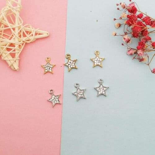 20pcs/pack Rhinestone Twinkle Little Star Metal Charms Pendants Earring Dangle Fit DIY Handmade Jewelry Accessories 12*15mm