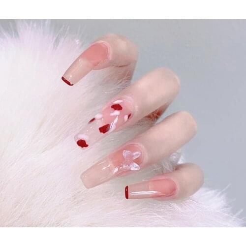 24pcs Ballet Butterfly Wear Long Paragraph Fashion Manicure Patch False Nails Save Time Wearable Nail Patch Nail Sticker